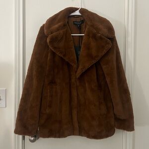 NWT Rachel Zoe faux fur warm cognac brown jacket coat, sz XS!